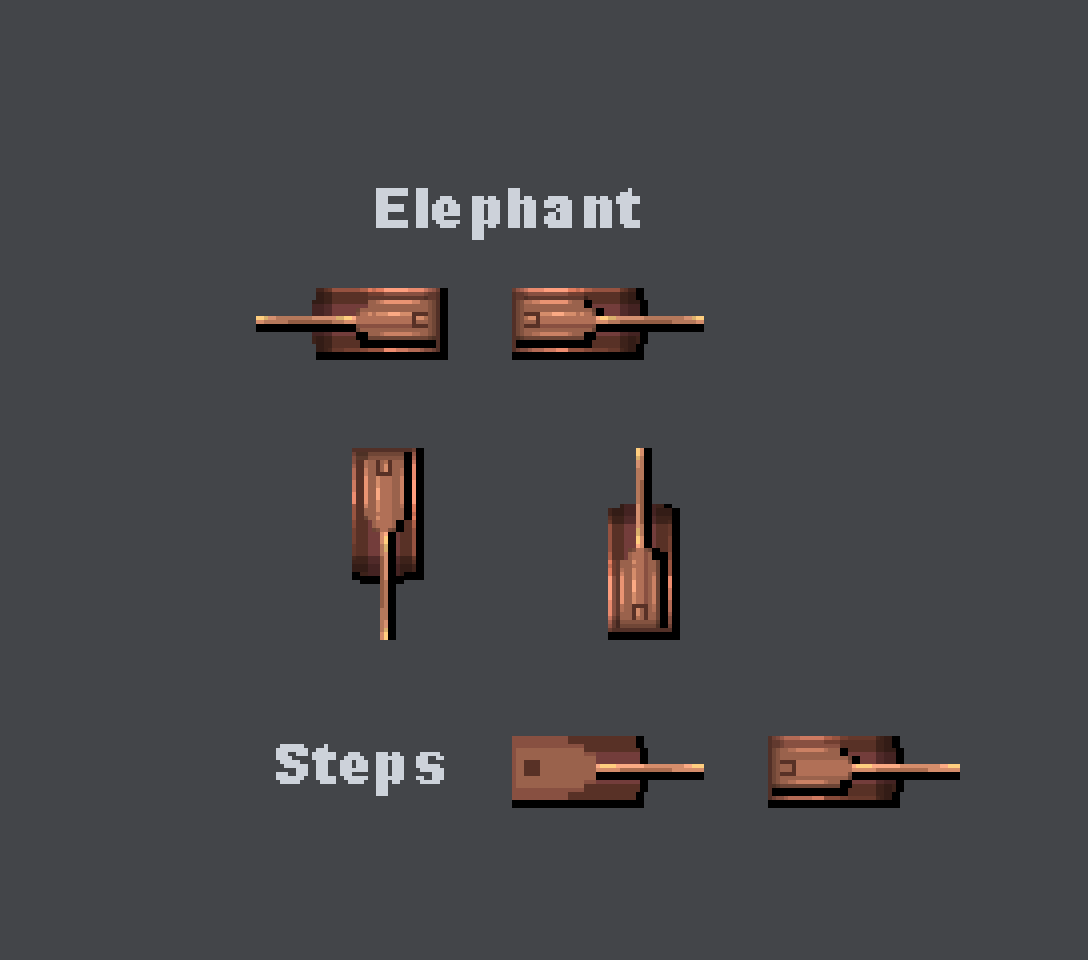 Top down pixel art tank tutorial and example - elephant