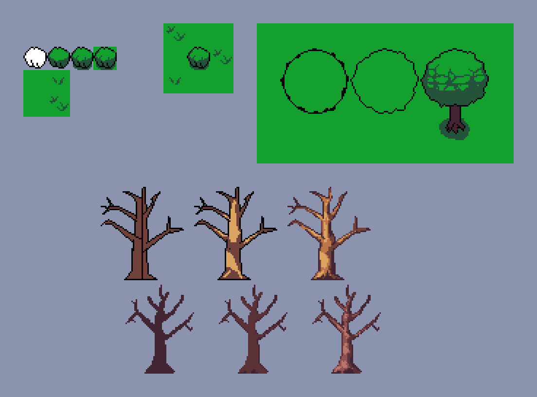 Pixel art trees and bush